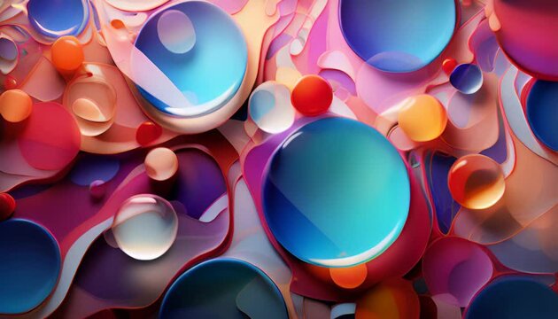 Bright abstraction with multicolored liquid bubbles on intertwined surfaces. Abstract background and wallpaper. Generative AI