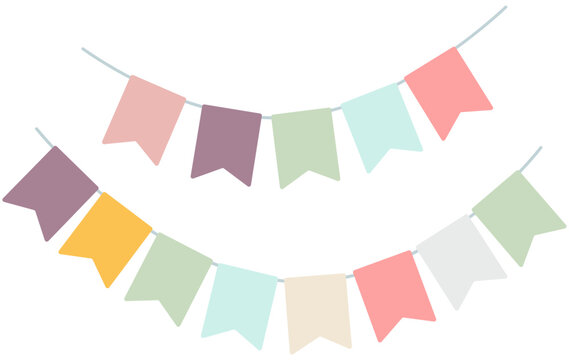 Carnival garland with flags. Decorative colorful party pennants for birthday celebration.