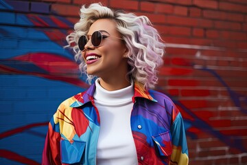 Obraz premium African woman fashion portrait with bright colorful painted wall, Generative Ai