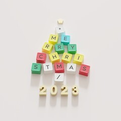 Christmas Tree Symbol made by color Computer keys cap on white background. Minimal Christmas idea concept flat lay. 3D Rendering - 680424069