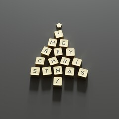 Christmas Tree Symbol made by golden color Computer keys cap on black background. Minimal Christmas idea concept flat lay. 3D Rendering - 680424084