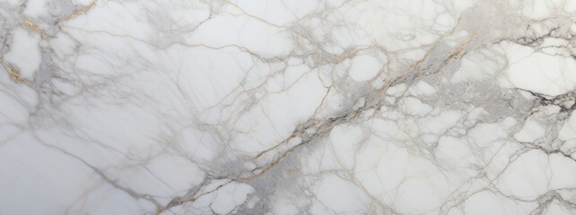 Detailed texture of a luxurious white marble surface, elegantly veined with intricate patterns and...