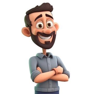 3d character hipster young man with a beard white isolated background