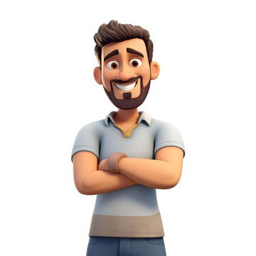 3d character hipster young man with a beard white isolated background