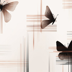 Butterfly background, flat illustration, contains transparencies and thin geometric lines. Beige minimalist background. 