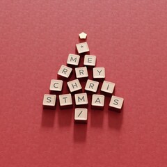 Christmas Tree Symbol made by golden Computer keys cap on red color background. Minimal Christmas idea concept flat lay. 3D Rendering
- 680426650