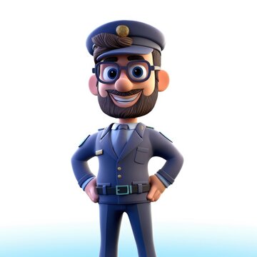 Police man with blue uniform with glasses white isolated background