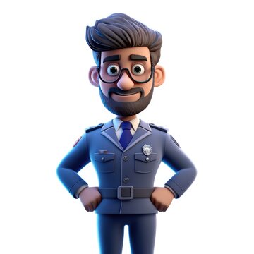 Police man with blue uniform with glasses white isolated background