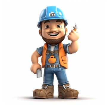 recommend clip art: 3d character construction worker isolated on white background