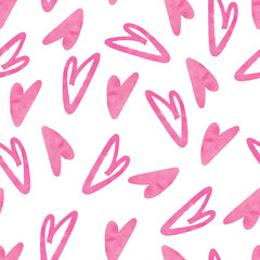 Vector seamless pattern with watercolor hearts cute and romantic, children's for fabrics, office printing, postcards, invitations