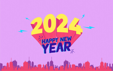 Happy New Year 2024 text background flyer banner design cheerful vector illustration