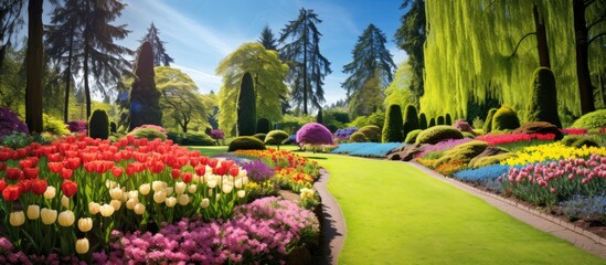 breathtaking garden, the vibrant green grass served as the perfect background for the colorful flowers, with their delicate petals showcasing the beauty of nature in full bloom during the summer and