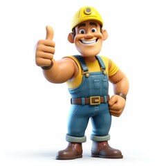 Fototapeta premium Cartoon handyman with thumbs up gesture isolated on a white background