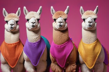 alpacas wear vest ,fashion, cheerful, stand posture - obrazy, fototapety, plakaty