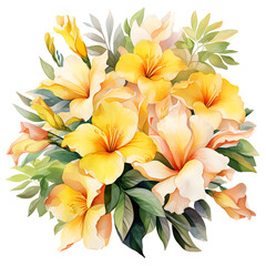 Fototapeta na wymiar Allamanda, Flowers, Watercolor illustrations