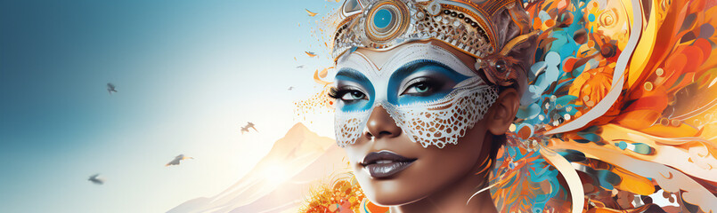 mascaras colores y plumas en el carnaval de venecia venetian carnival costume generative ai 

 - obrazy, fototapety, plakaty