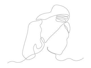 Abstract girl without a face with a towel on her head, SPA, salon, hairdresser , continuous one line art hand drawing sketch