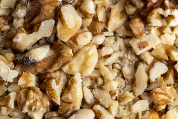 Walnut kernel on the kitchen table during cooking