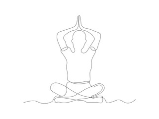 abstract woman without a face doing yoga ,hand drawn, continuous mono line, one line art