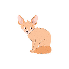 Fennec fox vector icon, desert animal with fluffy tail and large ears, exotic wild mammal isolated illustration