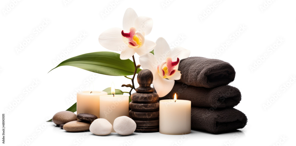 Wall mural day spa set, png file of isolated cutout object with shadow on transparent background.