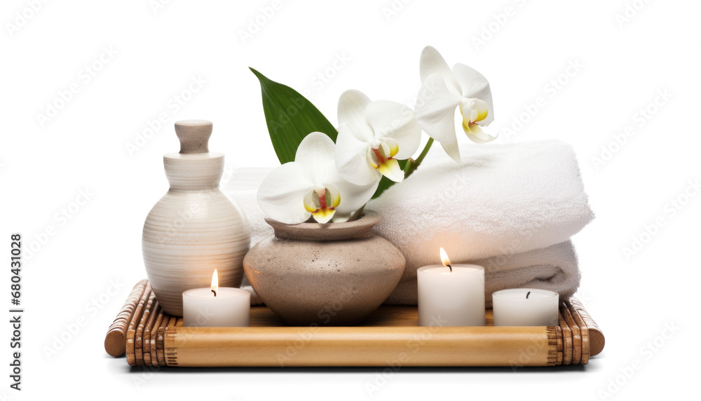 Wall mural day spa set, png file of isolated cutout object with shadow on transparent background.