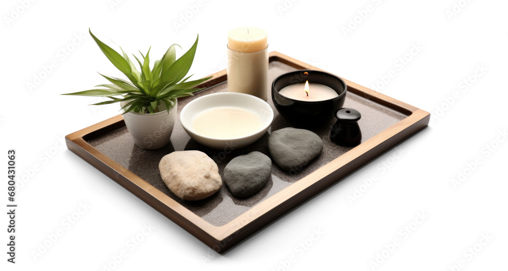 Wall mural day spa set, png file of isolated cutout object with shadow on transparent background.