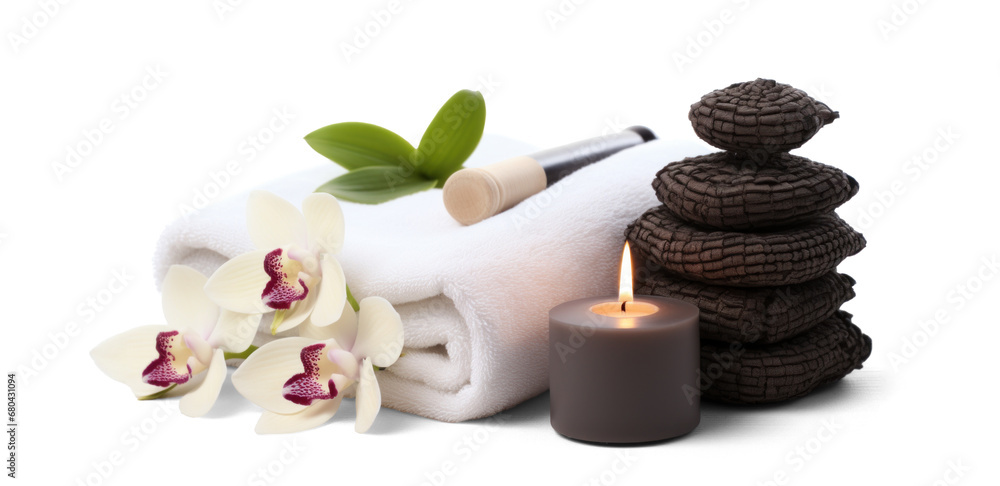 Wall mural day spa set, png file of isolated cutout object with shadow on transparent background.
