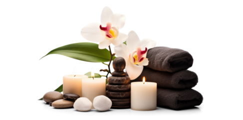 day spa set, png file of isolated cutout object with shadow on transparent background.