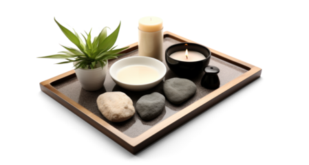 day spa set, png file of isolated cutout object with shadow on transparent background.