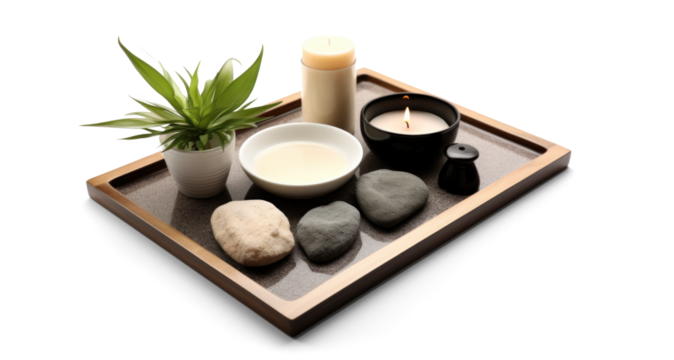 day spa set, png file of isolated cutout object with shadow on transparent background.