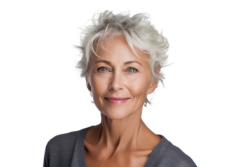attractive older woman, png file of isolated cutout object with shadow on transparent background.
