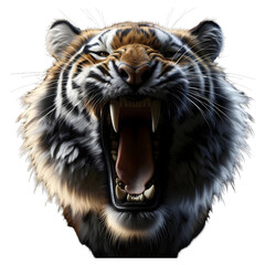 Portrait of angry tiger roaring isolated on transparent background