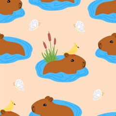 Capybara seamless pattern. Capibara vector illustration for fabric, children's clothing, wrapping paper, children's textiles
