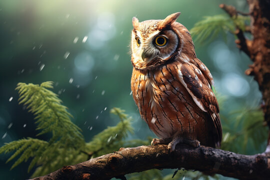 Image of an owlison (Great Horned Owl) in the forest on a natural background. Birds., Wildlife Animals.