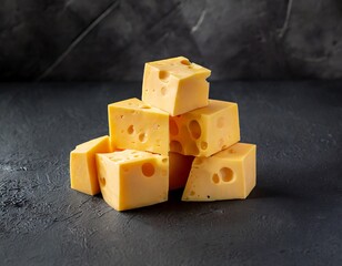 Cheese with holes on dark background