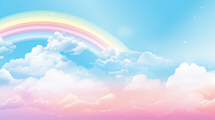 Fototapeta na wymiar Rainbow and clouds on blue sky background. 3D illustration. 