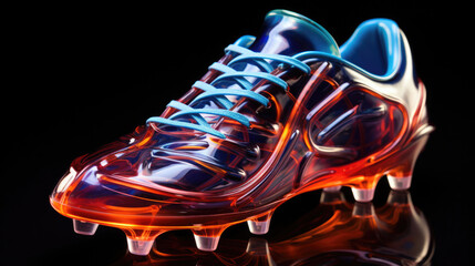 Fototapeta premium Soccer cleat with neon light on black background. 3d illustration. 