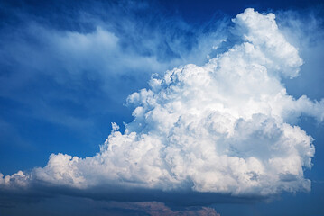 Blue sky background with tiny clouds.