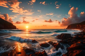 Fototapeta na wymiar Fantastic sunset over ocean