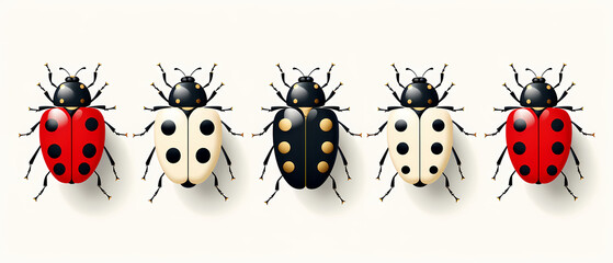 Fototapeta premium Ladybugs on a white background. Beautiful banner for decoration design, print, wallpaper, textile, interior design, poster.