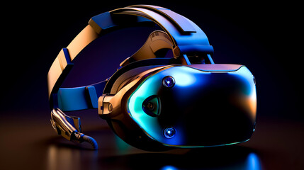 Close up of pair of vr headset on black surface.