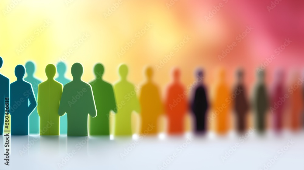 Poster an array of vibrant, multicolored human figures stand in group, representing the unity and strength 