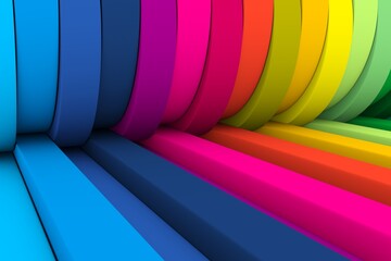 Colorful rolling wheels abstract background 3D render illustration