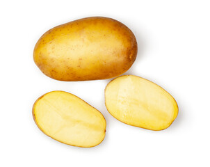 Potatoes isolated on a white background, top view, clipping path