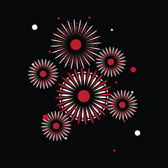 Fireworks to celebrate the new year. Red and white fireworks isolated on black background. Happy Independence Day Japan