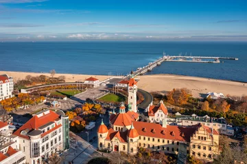 Foto auf Acrylglas Die Ostsee, Sopot, Polen Aerial view of the Sopot city by the Baltic Sea at autumn, Poland