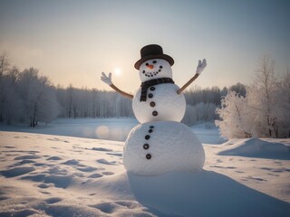 Obraz premium Snowman showing thumbs up in winter landscape