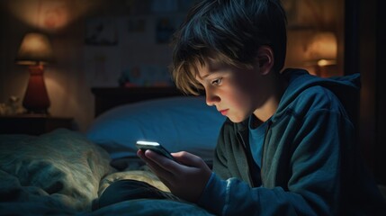 Young Boy in Grey and White with Smartphone