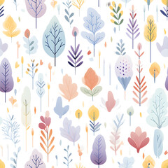 A seamless pattern of delicate office plants and pastel tree